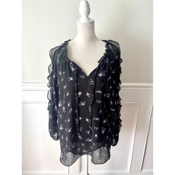 1.State Black Long Sleeve Floral Blouse 2x - Picture 1 of 5